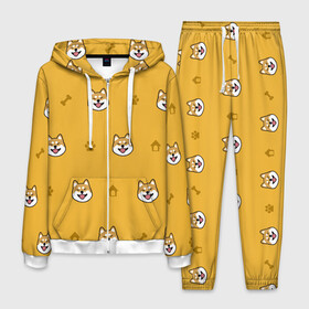 Мужской костюм 3D с принтом Сиба-ину Акита-ину (Жёлтая) в Белгороде, 100% полиэстер | Манжеты и пояс оформлены тканевой резинкой, двухслойный капюшон со шнурком для регулировки, карманы спереди | сиба ину