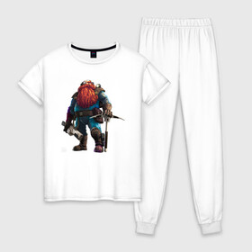 Женская пижама хлопок с принтом Deep Rock Galactic в Белгороде, 100% хлопок | брюки и футболка прямого кроя, без карманов, на брюках мягкая резинка на поясе и по низу штанин | deep rock galactic dwarf гном