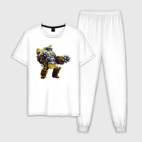 Мужская пижама хлопок с принтом Deep Rock Galactic в Белгороде, 100% хлопок | брюки и футболка прямого кроя, без карманов, на брюках мягкая резинка на поясе и по низу штанин
 | deep rock galactic dwarf гном