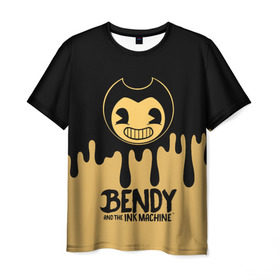 Мужская футболка 3D с принтом Bendy And The Ink Machine в Белгороде, 100% полиэфир | прямой крой, круглый вырез горловины, длина до линии бедер | Тематика изображения на принте: bendy | bendy and the ink machine | бенди | бени | бенни | детская | детям | игра | капли | компьютерная игра | краска | машина | подтеки | розовая | ужастик