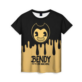 Женская футболка 3D с принтом Bendy And The Ink Machine в Белгороде, 100% полиэфир ( синтетическое хлопкоподобное полотно) | прямой крой, круглый вырез горловины, длина до линии бедер | bendy | bendy and the ink machine | бенди | бени | бенни | детская | детям | игра | капли | компьютерная игра | краска | машина | подтеки | розовая | ужастик