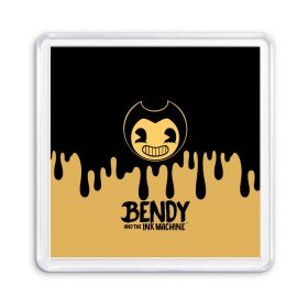 Магнит 55*55 с принтом Bendy And The Ink Machine в Белгороде, Пластик | Размер: 65*65 мм; Размер печати: 55*55 мм | bendy | bendy and the ink machine | бенди | бени | бенни | детская | детям | игра | капли | компьютерная игра | краска | машина | подтеки | розовая | ужастик