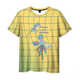 Мужская футболка 3D с принтом Рик и Морти Focus on science в Белгороде, 100% полиэфир | прямой крой, круглый вырез горловины, длина до линии бедер | Тематика изображения на принте: dsgnzaets | rick and morty | rick sanchez | vdzajul | миссикс | морти | плюмбус | рик | рик и морти