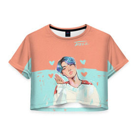 Женская футболка Cropp-top с принтом Ateez в Белгороде, 100% полиэстер | круглая горловина, длина футболки до линии талии, рукава с отворотами | ateez | k pop | корейская группа | музыка | парни