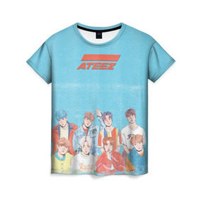 Женская футболка 3D с принтом Ateez K-pop в Белгороде, 100% полиэфир ( синтетическое хлопкоподобное полотно) | прямой крой, круглый вырез горловины, длина до линии бедер | ateez | k pop | корейская группа | музыка | парни