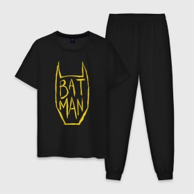 Мужская пижама хлопок с принтом Batman в Белгороде, 100% хлопок | брюки и футболка прямого кроя, без карманов, на брюках мягкая резинка на поясе и по низу штанин
 | bat man | batman | batman comics | caped crusader | comics | dark knight | бетмен | брюс уэйн | бэт мен | бэтмен | тёмный рыцарь