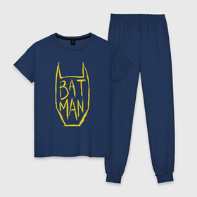 Женская пижама хлопок с принтом Batman в Белгороде, 100% хлопок | брюки и футболка прямого кроя, без карманов, на брюках мягкая резинка на поясе и по низу штанин | bat man | batman | batman comics | caped crusader | comics | dark knight | бетмен | брюс уэйн | бэт мен | бэтмен | тёмный рыцарь