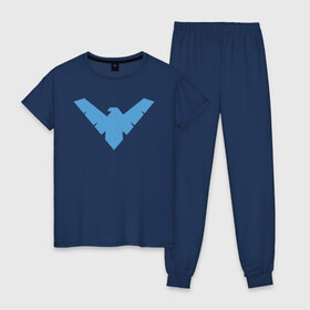 Женская пижама хлопок с принтом Nightwing в Белгороде, 100% хлопок | брюки и футболка прямого кроя, без карманов, на брюках мягкая резинка на поясе и по низу штанин | batman | nightwing | shtatbat | бетмен | бэтмен | найтвинг