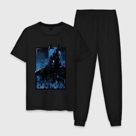 Мужская пижама хлопок с принтом Batman в Белгороде, 100% хлопок | брюки и футболка прямого кроя, без карманов, на брюках мягкая резинка на поясе и по низу штанин
 | Тематика изображения на принте: bat man | batman | batman comics | caped crusader | comics | dark knight | бетмен | брюс уэйн | бэт мен | бэтмен | тёмный рыцарь
