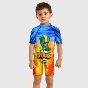Детский купальный костюм 3D с принтом BRAWL STARS LEON в Белгороде, Полиэстер 85%, Спандекс 15% | застежка на молнии на спине | android | brawl stars | crow | games | leon | mobile game | stars | ворон | игры | леон | мобильные игры