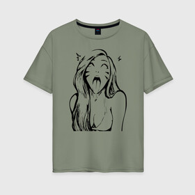 Женская футболка хлопок Oversize с принтом Belle Delphine Ahegao в Белгороде, 100% хлопок | свободный крой, круглый ворот, спущенный рукав, длина до линии бедер
 | ahegao | belle delphine |  twich | ахегао | белле дельфин | белль дельфин | блогершка | стримерша | твич