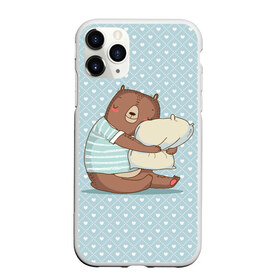 Чехол для iPhone 11 Pro Max матовый с принтом Сонный мишка с подушкой в Белгороде, Силикон |  | Тематика изображения на принте: медведь | милота | милый | милый мишка | миша | мишка | подушка | сон | сонный | спит