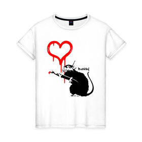 Женская футболка хлопок с принтом BANKSY в Белгороде, 100% хлопок | прямой крой, круглый вырез горловины, длина до линии бедер, слегка спущенное плечо | banksy | heart | бэнкси | сердце