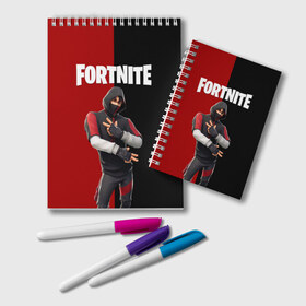 Блокнот с принтом FORTNITE IKONIK в Белгороде, 100% бумага | 48 листов, плотность листов — 60 г/м2, плотность картонной обложки — 250 г/м2. Листы скреплены удобной пружинной спиралью. Цвет линий — светло-серый
 | Тематика изображения на принте: fortnite | fortnite 2 | fortnite x маршмелло | ikonik | marshmello | ninja | ninja streamer | иконик | ниндзя | фортнайт | фортнайт 2 | фортнайт глава 2