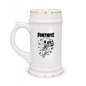 Кружка пивная с принтом FORTNITE MARSHMELLO в Белгороде,  керамика (Материал выдерживает высокую температуру, стоит избегать резкого перепада температур) |  объем 630 мл | chapter 2 | fortnite | marshmello | диджей | игры | маршмэллоу | молоток | фортнайт