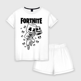 Женская пижама с шортиками хлопок с принтом FORTNITE MARSHMELLO в Белгороде, 100% хлопок | футболка прямого кроя, шорты свободные с широкой мягкой резинкой | chapter 2 | fortnite | marshmello | диджей | игры | маршмэллоу | молоток | фортнайт