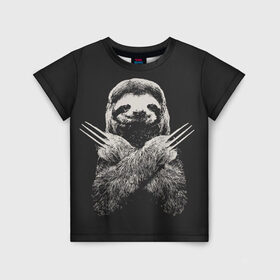 Детская футболка 3D с принтом Slotherine в Белгороде, 100% гипоаллергенный полиэфир | прямой крой, круглый вырез горловины, длина до линии бедер, чуть спущенное плечо, ткань немного тянется | animals | wolverine | ленивец | росомаха