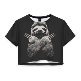 Женская футболка Cropp-top с принтом Slotherine в Белгороде, 100% полиэстер | круглая горловина, длина футболки до линии талии, рукава с отворотами | animals | wolverine | ленивец | росомаха