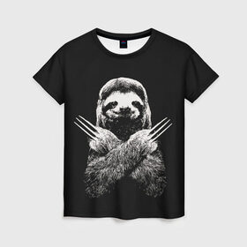 Женская футболка 3D с принтом Slotherine в Белгороде, 100% полиэфир ( синтетическое хлопкоподобное полотно) | прямой крой, круглый вырез горловины, длина до линии бедер | animals | wolverine | ленивец | росомаха