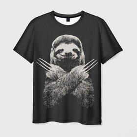 Мужская футболка 3D с принтом Slotherine в Белгороде, 100% полиэфир | прямой крой, круглый вырез горловины, длина до линии бедер | Тематика изображения на принте: animals | wolverine | ленивец | росомаха