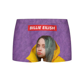 Мужские трусы 3D с принтом BILLIE EILISH в Белгороде, 50% хлопок, 50% полиэстер | классическая посадка, на поясе мягкая тканевая резинка | Тематика изображения на принте: bad guy | billie | eilish | ocean eyes | айлиш | билли | девушка | певица | эйлиш