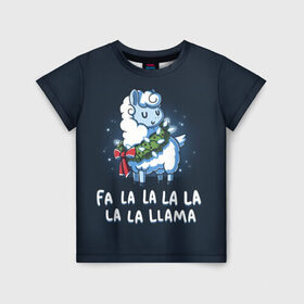 Детская футболка 3D с принтом Fa-la-lama в Белгороде, 100% гипоаллергенный полиэфир | прямой крой, круглый вырез горловины, длина до линии бедер, чуть спущенное плечо, ткань немного тянется | alpaca | lama | new year | sweater | ugly | альпака | лама | новый год | рождество | свитер