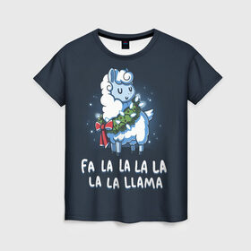 Женская футболка 3D с принтом Fa-la-lama в Белгороде, 100% полиэфир ( синтетическое хлопкоподобное полотно) | прямой крой, круглый вырез горловины, длина до линии бедер | Тематика изображения на принте: alpaca | lama | new year | sweater | ugly | альпака | лама | новый год | рождество | свитер