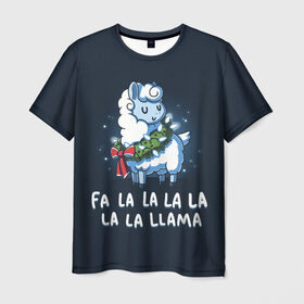 Мужская футболка 3D с принтом Fa-la-lama в Белгороде, 100% полиэфир | прямой крой, круглый вырез горловины, длина до линии бедер | Тематика изображения на принте: alpaca | lama | new year | sweater | ugly | альпака | лама | новый год | рождество | свитер