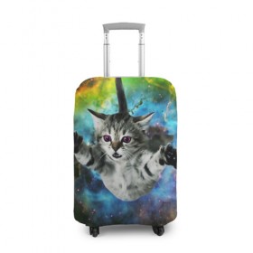 Чехол для чемодана 3D с принтом КОСМИЧЕСКИЙ КОТ в Белгороде, 86% полиэфир, 14% спандекс | двустороннее нанесение принта, прорези для ручек и колес | cat | cats | животные | киса | киска | кот | котики | коты | котэ | кошка | природа