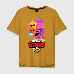 Мужская футболка хлопок Oversize с принтом BRAWL STARS - SANDY в Белгороде, 100% хлопок | свободный крой, круглый ворот, “спинка” длиннее передней части | brawl | bull | colt | crow | game | games | leon | online | penny | poco | sandy | shelly | spike | star | stars | wanted | брав | бравл | браво | звезда | звезды | игра | игры | лого | онлайн | сенди | старс | сэнди