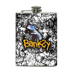 Фляга с принтом Banksy в Белгороде, металлический корпус | емкость 0,22 л, размер 125 х 94 мм. Виниловая наклейка запечатывается полностью | art | banksy | street | street art | арт | бэнкси | стрит | стрит арт