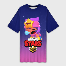 Платье-футболка 3D с принтом BRAWL STARS   SANDY в Белгороде,  |  | brawl | bull | colt | crow | game | games | leon | online | penny | poco | sandy | shelly | spike | star | stars | wanted | брав | бравл | браво | звезда | звезды | игра | игры | лого | онлайн | сенди | старс | сэнди