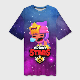 Платье-футболка 3D с принтом SANDY SPACE (Brawl Stars) в Белгороде,  |  | brawl | bull | colt | crow | game | games | leon | online | penny | poco | sandy | shelly | spike | star | stars | wanted | брав | бравл | браво | звезда | звезды | игра | игры | лого | онлайн | сенди | старс | сэнди