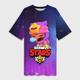 Платье-футболка 3D с принтом SANDY SPACE (Brawl Stars) в Белгороде,  |  | brawl | bull | colt | crow | game | games | leon | online | penny | poco | sandy | shelly | spike | star | stars | wanted | брав | бравл | браво | звезда | звезды | игра | игры | лого | онлайн | сенди | старс | сэнди