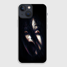 Чехол для iPhone 13 mini с принтом Cry в Белгороде,  |  | black | cry | eyes | fear | girl | hair | hairstyle | halloween | horror | pitch dark | волосы | глаза | девочка | крик | прическа | темень | ужас | хэллоуин | черный