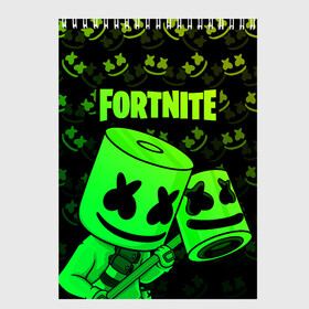 Скетчбук с принтом FORTNITE MARSHMELLO в Белгороде, 100% бумага
 | 48 листов, плотность листов — 100 г/м2, плотность картонной обложки — 250 г/м2. Листы скреплены сверху удобной пружинной спиралью | chapter 2 | fortnite | marshmello | диджей | игры | маршмэллоу | молоток | фортнайт