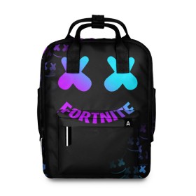 Женский рюкзак 3D с принтом FORTNITE x MARSHMELLO в Белгороде, 100% полиэстер | лямки с регулируемой длиной, сверху ручки, чтобы рюкзак нести как сумку. Основное отделение закрывается на молнию, как и внешний карман. Внутри два дополнительных кармана, один из которых закрывается на молнию. По бокам два дополнительных кармашка, куда поместится маленькая бутылочка
 | fortnite | fortnite 2 | fortnite x маршмелло | ikonik | marshmello | ninja | ninja streamer | иконик | ниндзя | фортнайт | фортнайт 2 | фортнайт глава 2