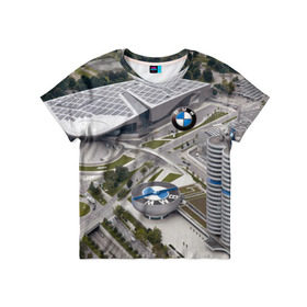 Детская футболка 3D с принтом BMW city в Белгороде, 100% гипоаллергенный полиэфир | прямой крой, круглый вырез горловины, длина до линии бедер, чуть спущенное плечо, ткань немного тянется | bmw | buildings | city | germany | munich | prestige | бмв | германия | город | здания | мюнхен | престиж