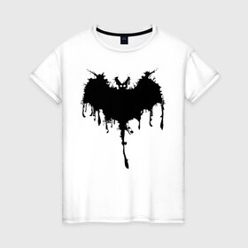 Женская футболка хлопок с принтом Bat в Белгороде, 100% хлопок | прямой крой, круглый вырез горловины, длина до линии бедер, слегка спущенное плечо | 31 | bat | blot | eyes | halloween | wings | глаза | клякса | крылья | летучая мышь | хэллоуин