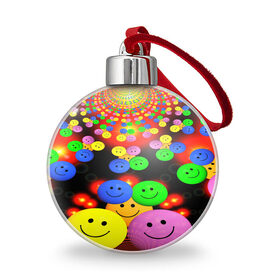 Ёлочный шар с принтом ЦВЕТНЫЕ СМАЙЛИКИ в Белгороде, Пластик | Диаметр: 77 мм | emoji | настроение | позитив | смайлики | смайлы | стикеры | текстура смайл | улыбки | фон смайл | эмодзи