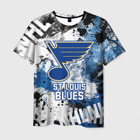 Мужская футболка 3D с принтом Сент-Луис Блюз в Белгороде, 100% полиэфир | прямой крой, круглый вырез горловины, длина до линии бедер | blues | hockey | nhl | st. louis | st. louis blues | usa | блюз | нхл | сент луис | сент луис блюз | спорт | сша | хоккей | шайба