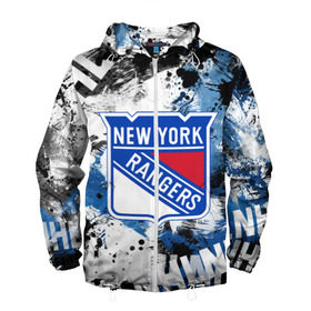 Мужская ветровка 3D с принтом Нью-Йорк Рейнджерс в Белгороде, 100% полиэстер | подол и капюшон оформлены резинкой с фиксаторами, два кармана без застежек по бокам, один потайной карман на груди | hockey | new york | new york rangers | nhl | rangers | usa | нхл | нью йорк | нью йорк рейнджерс | рейнджерс | спорт | сша | хоккей | шайба