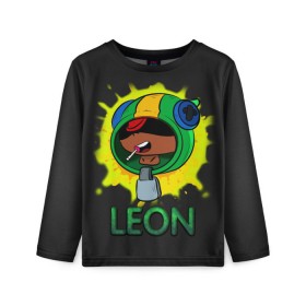 Детский лонгслив 3D с принтом Leon (Brawl Stars) в Белгороде, 100% полиэстер | длинные рукава, круглый вырез горловины, полуприлегающий силуэт
 | brawl stars | crow | game | leon | бравл | бравл стар | бравл старс | ворон | ворона | детская | детям | игра | компьютерная игра | кров | леон | персонаж | развлечение