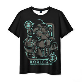 Мужская футболка 3D с принтом Gorilla fighter в Белгороде, 100% полиэфир | прямой крой, круглый вырез горловины, длина до линии бедер | boxing | cool | fighter | fist | glove | gorilla | monkey | power | punch | robot | боец | бокс | горилла | крутая | кулак | обезьяна | перчатка | робот | сила | удар