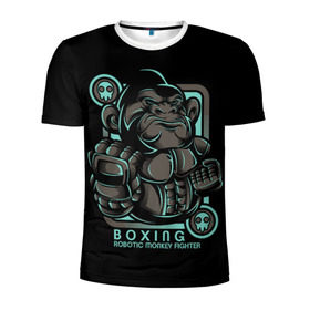 Мужская футболка 3D спортивная с принтом Gorilla fighter в Белгороде, 100% полиэстер с улучшенными характеристиками | приталенный силуэт, круглая горловина, широкие плечи, сужается к линии бедра | boxing | cool | fighter | fist | glove | gorilla | monkey | power | punch | robot | боец | бокс | горилла | крутая | кулак | обезьяна | перчатка | робот | сила | удар