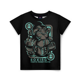 Детская футболка 3D с принтом Gorilla fighter в Белгороде, 100% гипоаллергенный полиэфир | прямой крой, круглый вырез горловины, длина до линии бедер, чуть спущенное плечо, ткань немного тянется | Тематика изображения на принте: boxing | cool | fighter | fist | glove | gorilla | monkey | power | punch | robot | боец | бокс | горилла | крутая | кулак | обезьяна | перчатка | робот | сила | удар