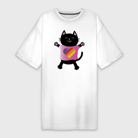 Платье-футболка хлопок с принтом Black cat в Белгороде,  |  | black | cat | eyes | heart | like | likee | moustache | mouth | nose | paws | smile | tail | tounge | глаза | кот | котенок | кошка | лапы | нос | рот | сердце | улыбка | усы | хвост | черный | язык
