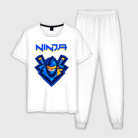 Мужская пижама хлопок с принтом FORTNITE NINJA в Белгороде, 100% хлопок | брюки и футболка прямого кроя, без карманов, на брюках мягкая резинка на поясе и по низу штанин
 | fnchap2 | fortnite | fortnite 2 | fortnite x | marshmello | ninja | ninja hyper streamer | ninja streamer | streamer | tyler blevins | маршмелло | ниндзя | фортнайт | фортнайт 2 | фортнайт глава 2