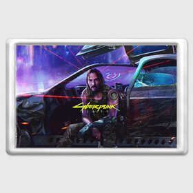 Магнит 45*70 с принтом CYBERPUNK 2077 - КИАНУ в Белгороде, Пластик | Размер: 78*52 мм; Размер печати: 70*45 | 2077 | cyber | cyberpunk | demon | glitch | keanu | logo | punk | reeves | samurai | symbol | team | trauma | глитч | демон | киану | кибер | киберпанк | клан | лого | логотип | огонь | панк | ривз | самурай | символ