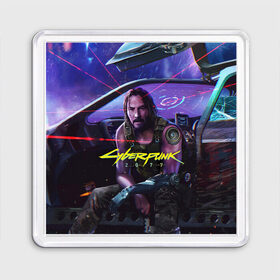 Магнит 55*55 с принтом CYBERPUNK 2077 - КИАНУ в Белгороде, Пластик | Размер: 65*65 мм; Размер печати: 55*55 мм | 2077 | cyber | cyberpunk | demon | glitch | keanu | logo | punk | reeves | samurai | symbol | team | trauma | глитч | демон | киану | кибер | киберпанк | клан | лого | логотип | огонь | панк | ривз | самурай | символ